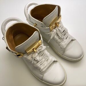 BUSCEMI 100MM HAMMER WHITE LEATHER gold METAL WOMEN HIGH-TOP SNEAKERS size 35